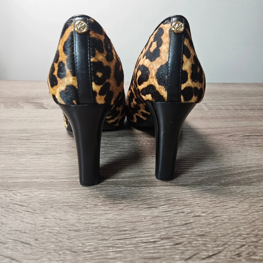 Michael Kors Leopard Hair Calf Pointed Toe Block Heel Pumps PV19E Womens 6M